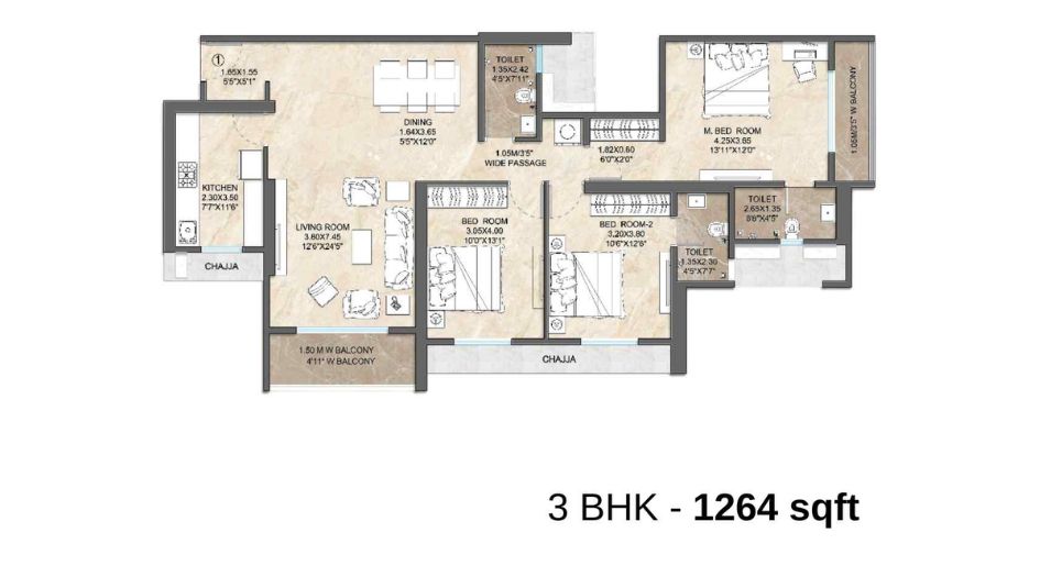 Dosti-Willow-Floor-Plan-3-BHK-1264-sqft