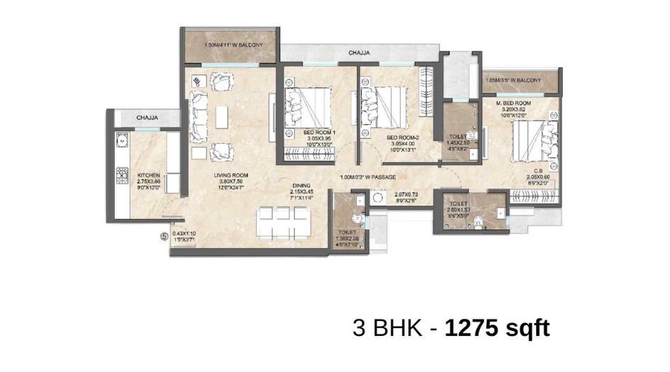 Dosti-Willow-Floor-Plan-3-BHK-1275-sqft