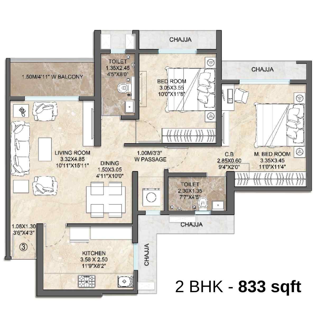 Dosti-Willow-Floor-Plan-2-BHK-833-sqft