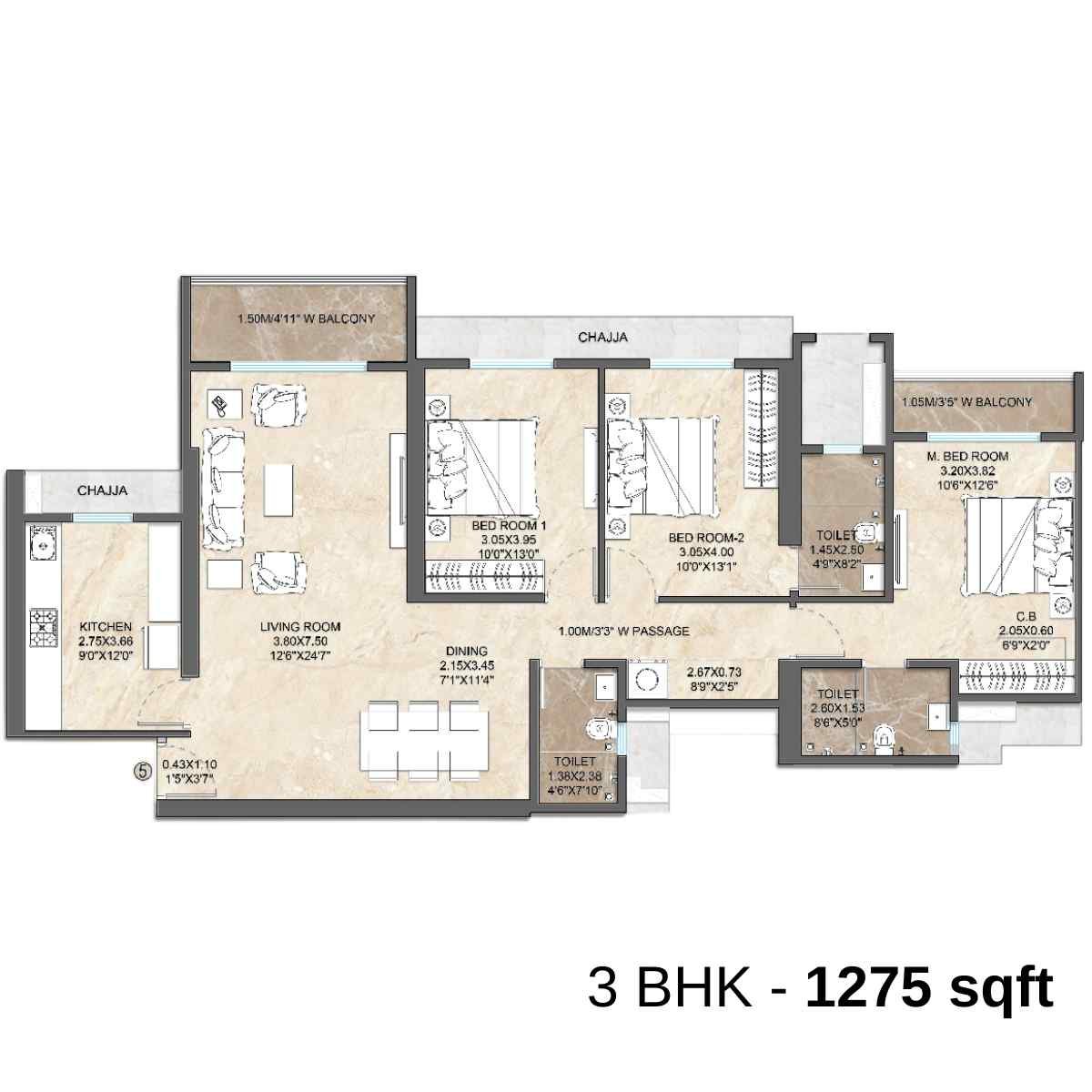 Dosti-Willow-Floor-Plan-3-BHK-1275-sqft